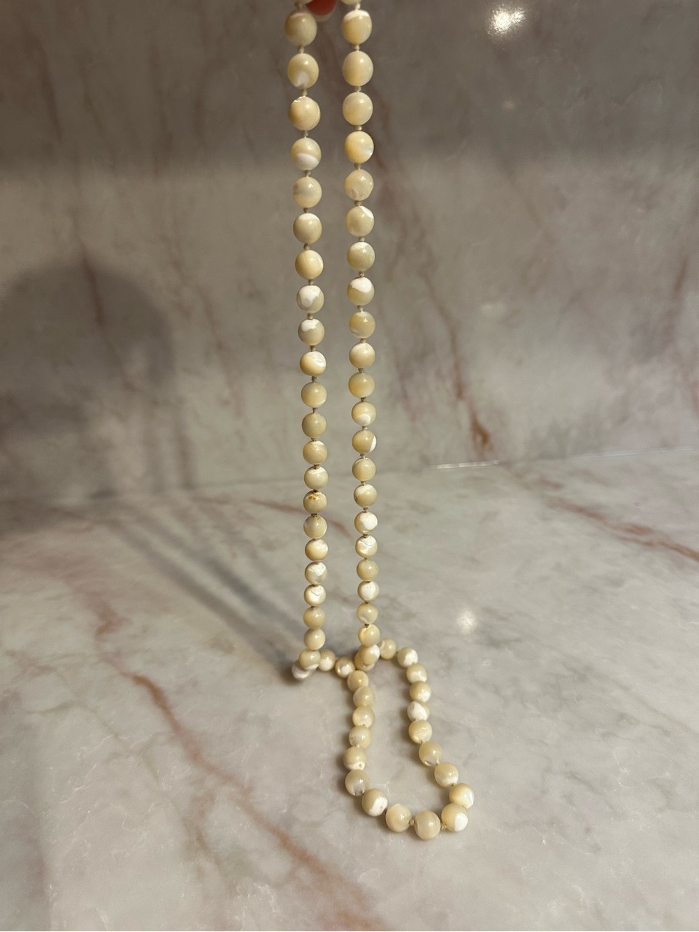 Vintage 30” Cream White Natural Bead Knotted Necklace